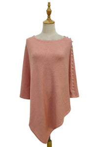 Plain Wool Knit Poncho With Pearl Detailing