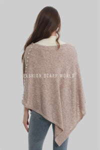 Plain Wool Knit Poncho With Pearl Detailing