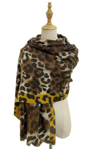 Bold Leopard Print & Stripe Frayed Scarf