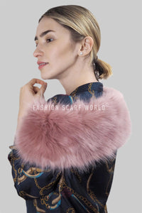 Plain Faux Fur Pull Through Scarf - Pink - Fashion Scarf World