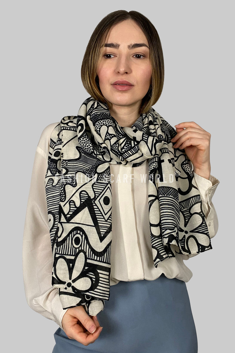 Funky Retro Floral Print Scarf with Text Fashion Scarf World