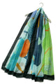 60s Abstract Flowers Print Scarf with Frayed Edge
