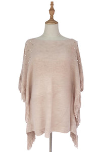 Pearl & Bead Shoulder Knitted Poncho - Fashion Scarf World