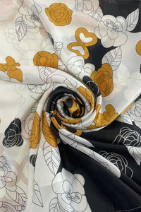 Retro Flower Outline Print Silk Scarf