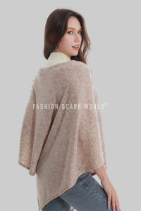 Plain Wool Knit Poncho With Pearl Detailing