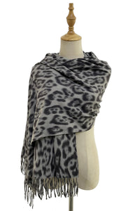 Luxe Leopard Print Wool Tassel Scarf