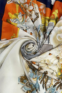 Japanese Landscape Floral Silk Scarf