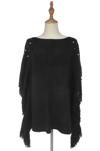 Pearl & Bead Shoulder Knitted Poncho - Fashion Scarf World
