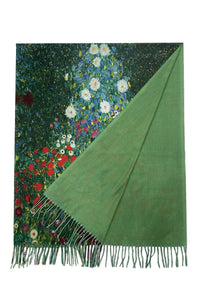 Klimt 'Flower Garden' Print Wool Tassel Scarf