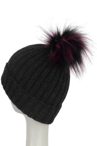 Faux Fur Coloured Pom Pom Beanie Hat - Fashion Scarf World