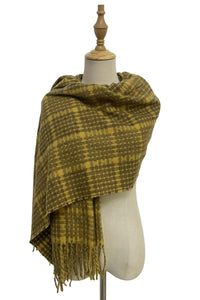 Woven Textured Check Blanket Tassel Scarf