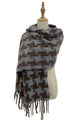 Bold Houndstooth Print Soft Tassel Scarf