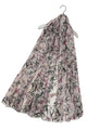 Clustered Branches with Flowers Print Scarf with Frayed Edge