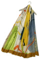 60s Abstract Flowers Print Scarf with Frayed Edge