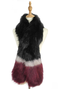 Stripe Long Faux Fur Collar - Black - Fashion Scarf World