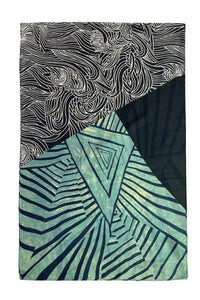 Abstract Waves & Stripes Print Silk Scarf