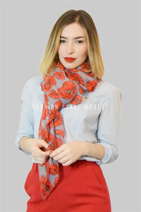 Detailed Poppy Print Scarf - Fashion Scarf World