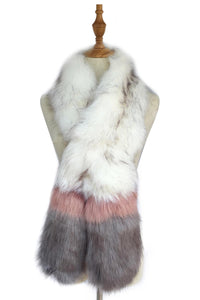 Stripe Long Faux Fur Collar - White - Fashion Scarf World