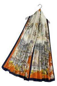 Japanese Landscape Floral Silk Scarf