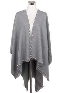 Pearl Bead Border Poncho Wrap - Fashion Scarf World