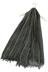 Gold & Silver Metallic Stripe Frayed Scarf - Fashion Scarf World