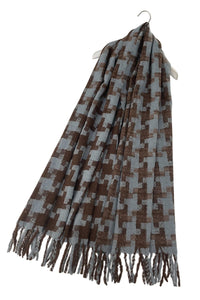 Bold Houndstooth Print Soft Tassel Scarf