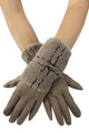 Suede Touchscreen Gloves with Faux Shearling Cuff