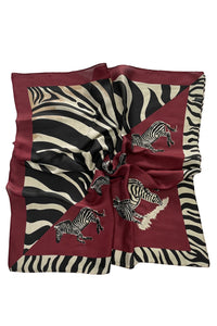 Silk Style Fashion Zebra Print Square Scarf with Border