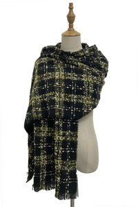 Soft Boucle Check Frayed Edge Wool Scarf