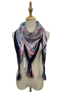 Lily Flower Print Square Tassel Scarf