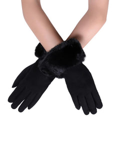 Faux Fur Trim Touchscreen Gloves - Fashion Scarf World