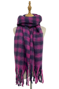 Soft Check Blanket Wrap Tassel Scarf