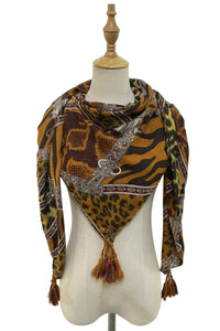 Animal Print Patchwork Square Tassel Scarf