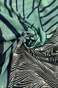 Abstract Waves & Stripes Print Silk Scarf