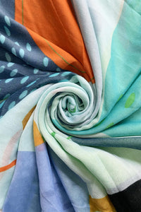 60s Abstract Flowers Print Scarf with Frayed Edge