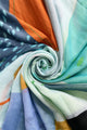 60s Abstract Flowers Print Scarf with Frayed Edge