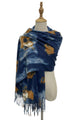 Abstract Flower Print Soft Wool Tassel Scarf