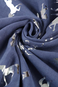 Silver Foil Unicorn Print Frayed Scarf - Fashion Scarf World