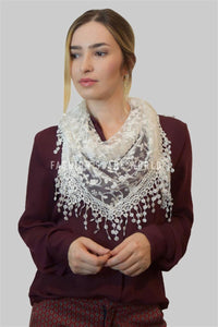 Glitter Flower Triangle Tassel Scarf - Fashion Scarf World