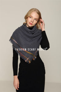 Colour Stitched Edge Square Frayed Scarf - Fashion Scarf World