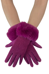 Faux Fur Trim Touch Screen Gloves