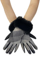 Faux Fur Trim Tartan Touchscreen Suede Gloves