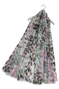 Textured Effect Leopard Print & Floral Frayed Scarf