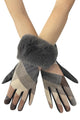 Faux Fur Trim Tartan Touchscreen Suede Gloves