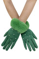 Pearl Diamond Print Faux Fur Trim Touch Screen Gloves
