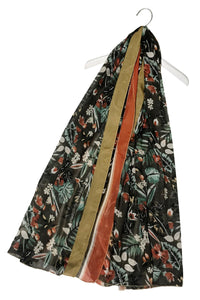 Tropical Leaf With Stripe Border Scarf - Fashion Scarf World