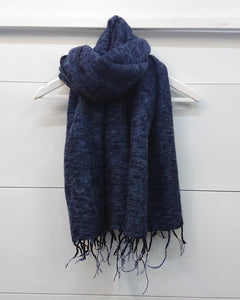 Plain Colour Wool Tassel Scarf - Navy Blue