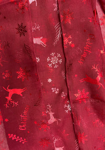 Metallic Foil Snowflake & Reindeer Christmas Scarf