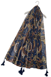 Decorative Floral Paisley Print Tassel Scarf