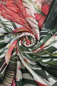 Tropical Flamingo & Flower Print Frayed Scarf
